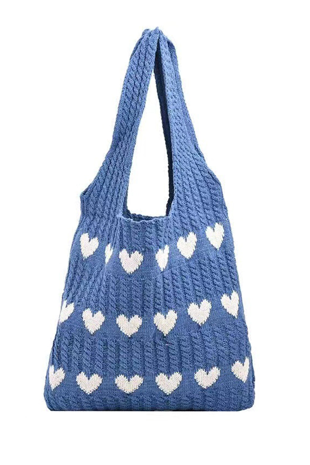 Apricot Colorblock Heart Pattern Knit Shoulder Bag