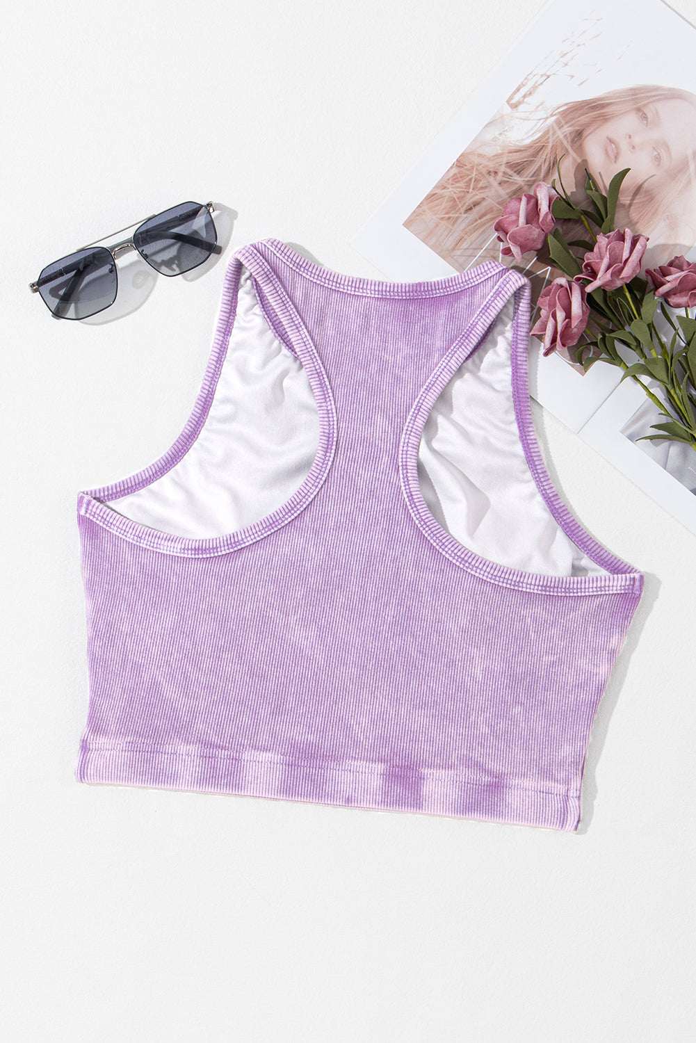 Smoke Gray Ribbed Mineral Wash Racerback Cropped Tank Top