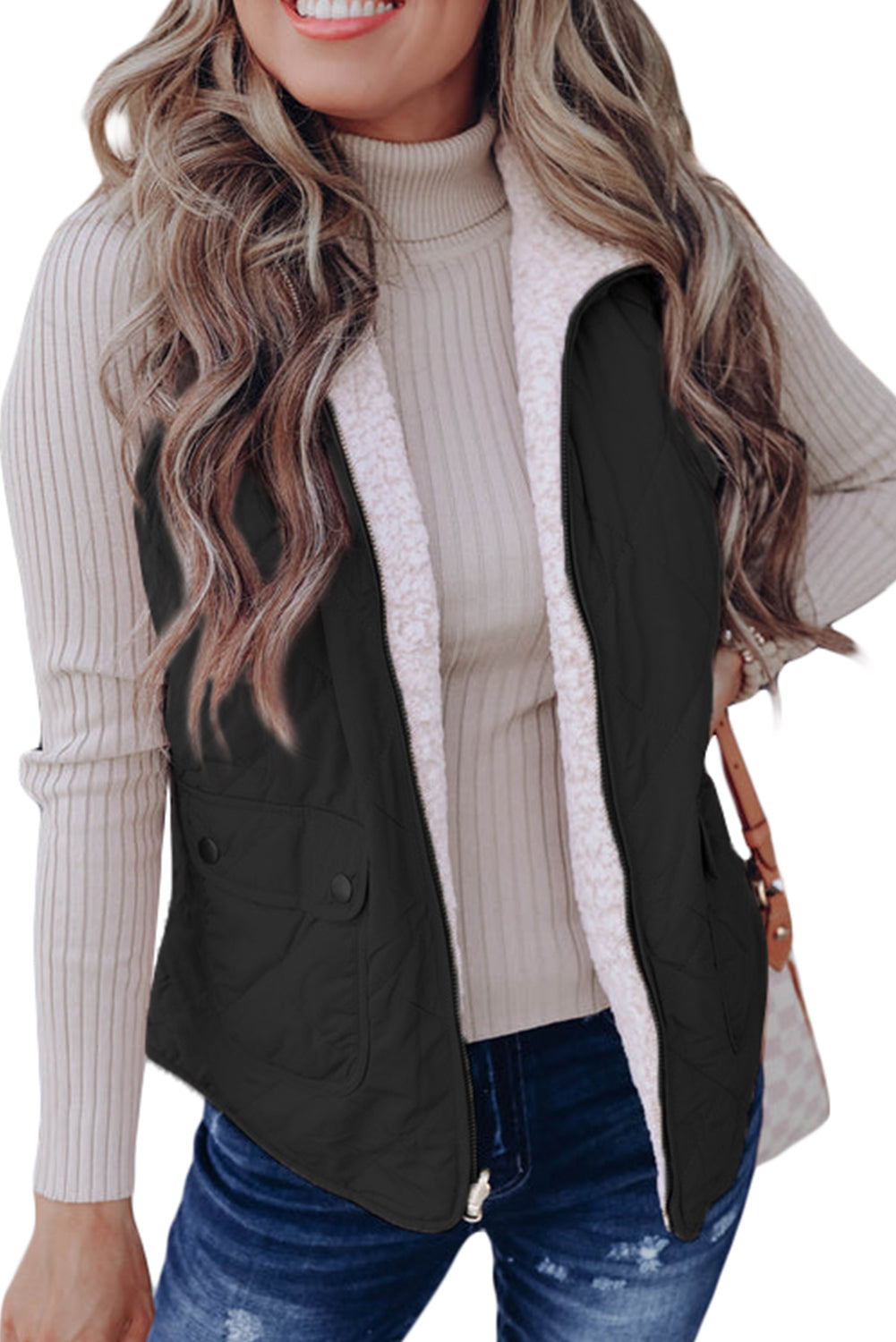 Pink Zip Up Fleece Lined Quilted Vest Coat