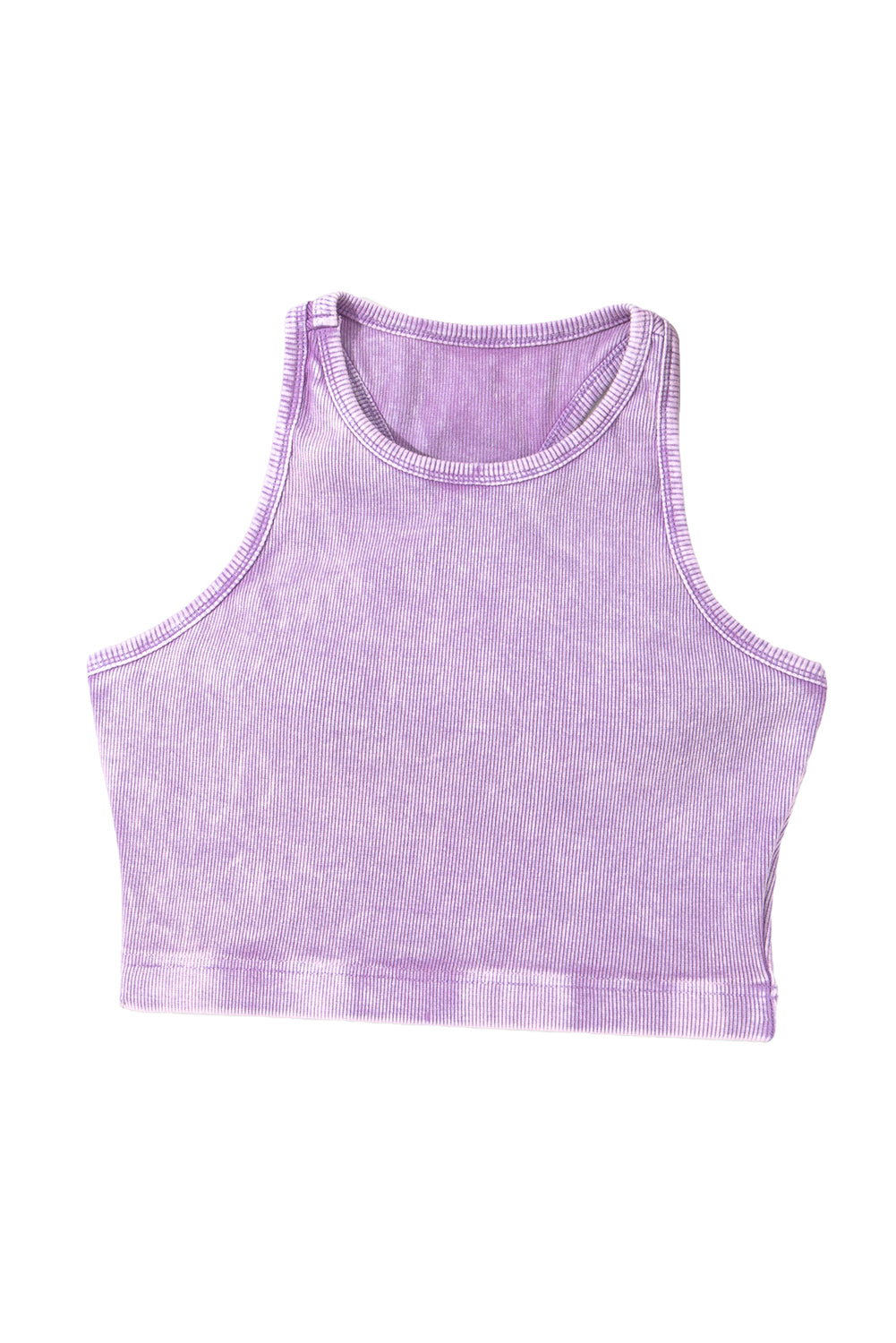 Smoke Gray Ribbed Mineral Wash Racerback Cropped Tank Top