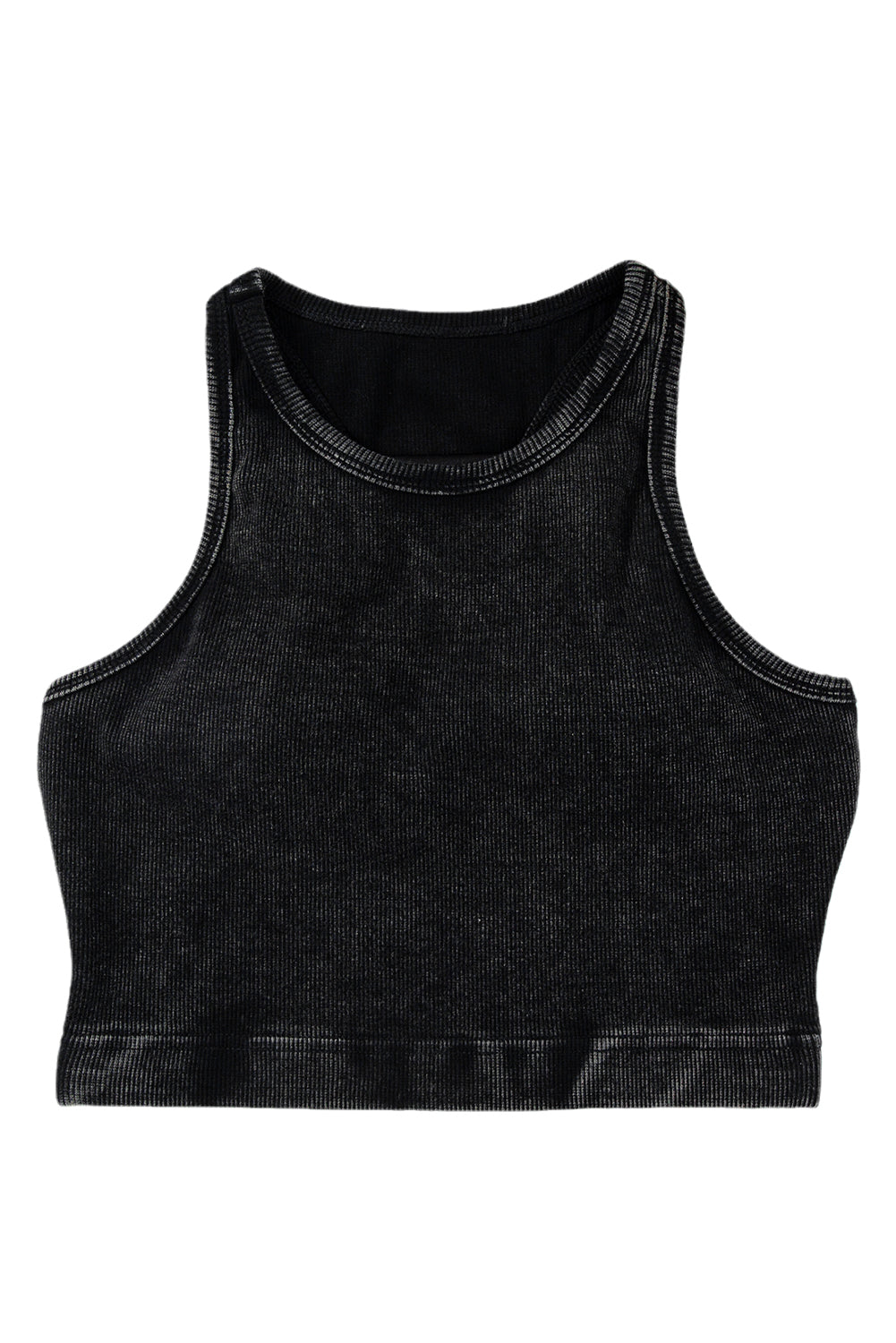 Smoke Gray Ribbed Mineral Wash Racerback Cropped Tank Top