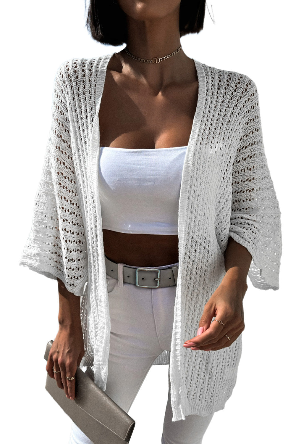 Rose Hollow-out Bracelet Sleeve Knit Cardigan