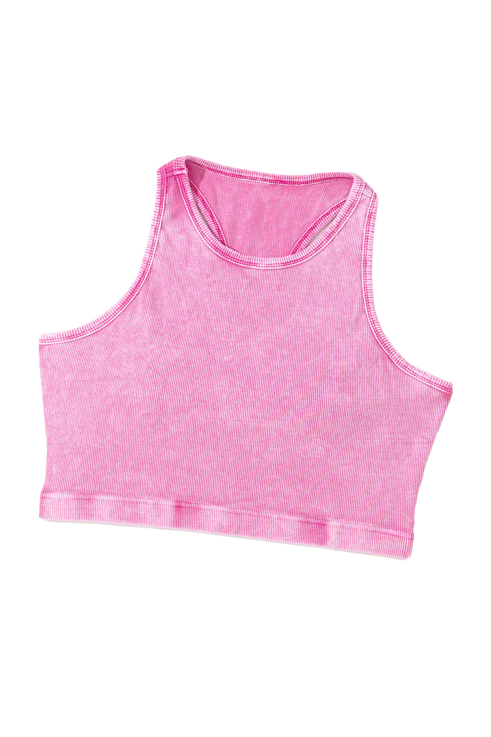 Smoke Gray Ribbed Mineral Wash Racerback Cropped Tank Top