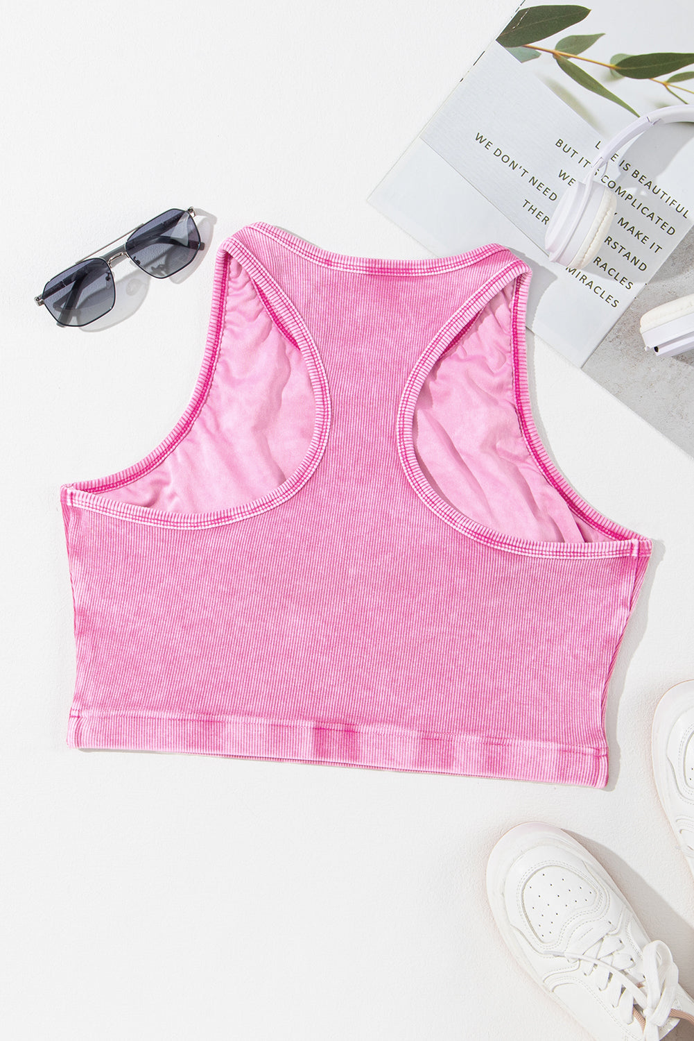 Smoke Gray Ribbed Mineral Wash Racerback Cropped Tank Top