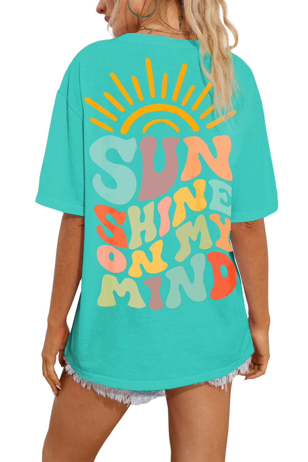 Mint Green SUNSHINE ON MY MIND Letter Print Tee