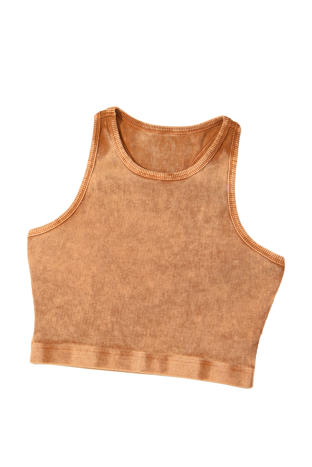 Smoke Gray Ribbed Mineral Wash Racerback Cropped Tank Top