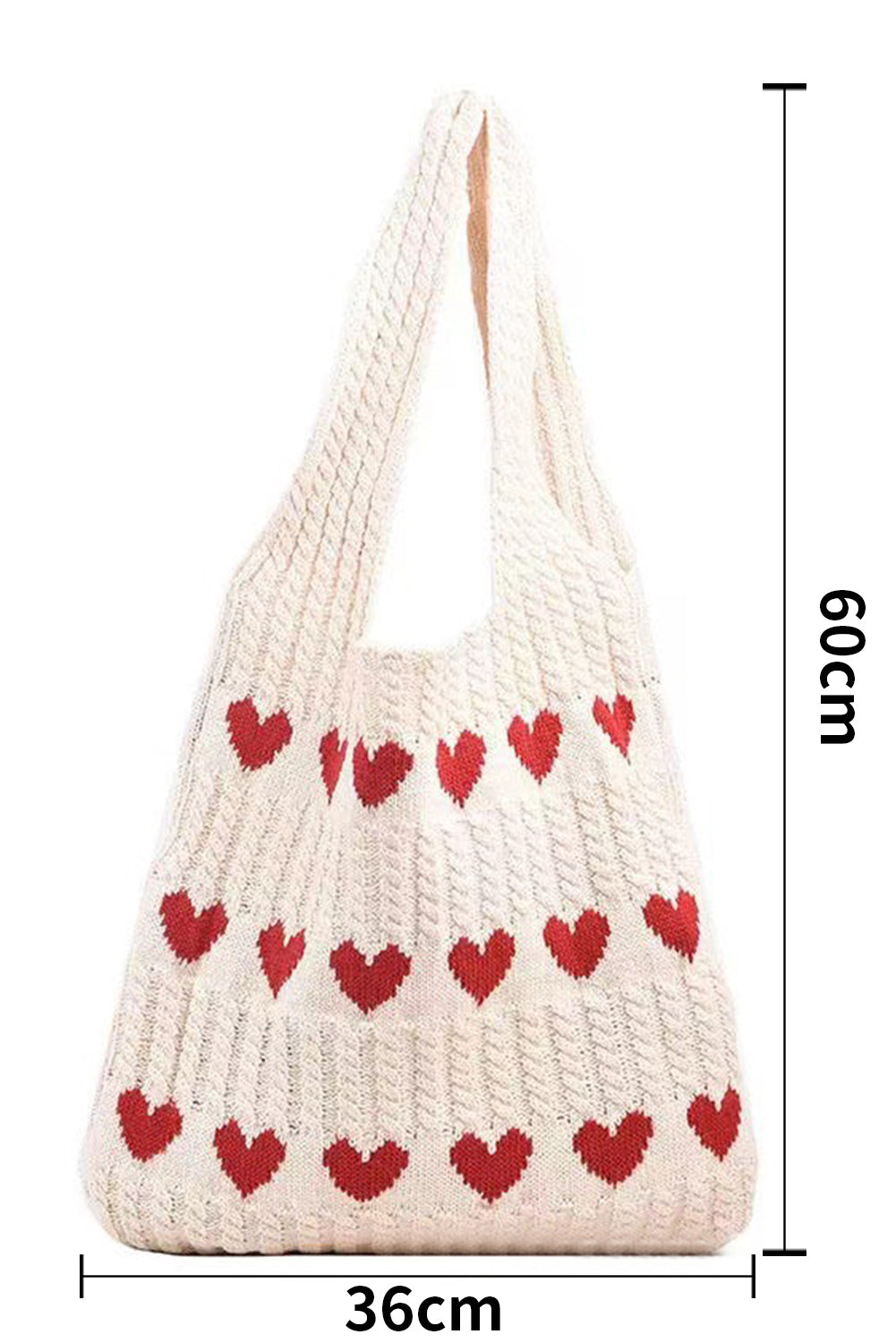 Apricot Colorblock Heart Pattern Knit Shoulder Bag