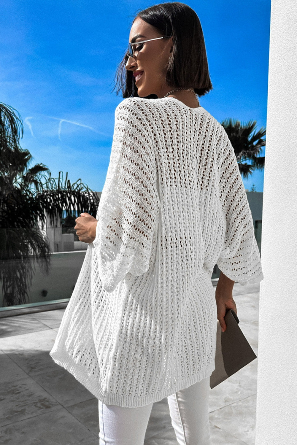 Rose Hollow-out Bracelet Sleeve Knit Cardigan