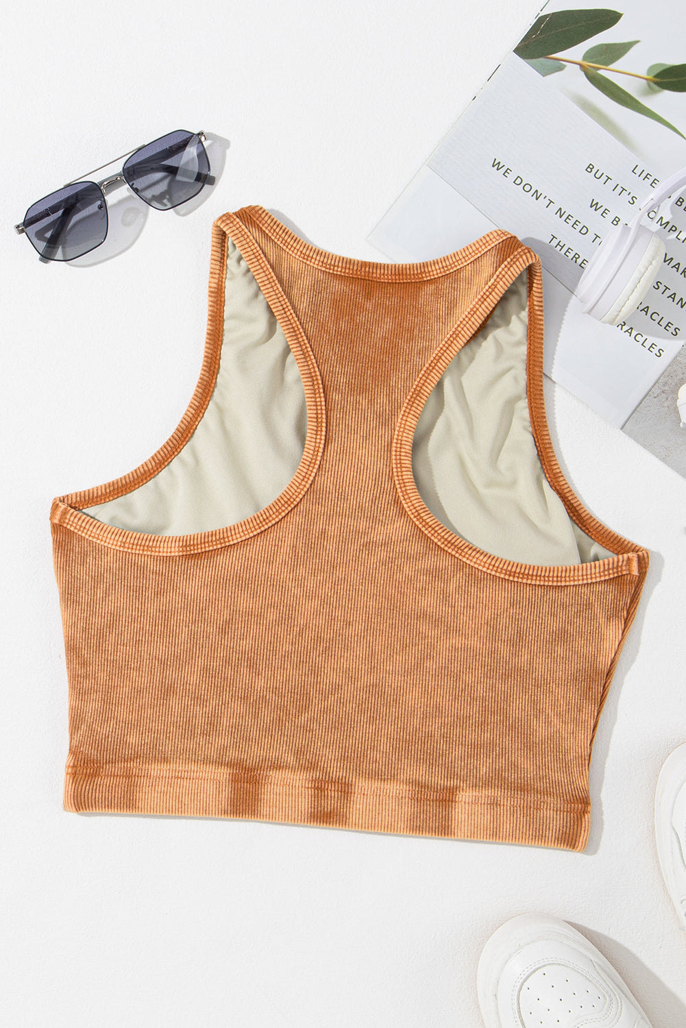 Smoke Gray Ribbed Mineral Wash Racerback Cropped Tank Top
