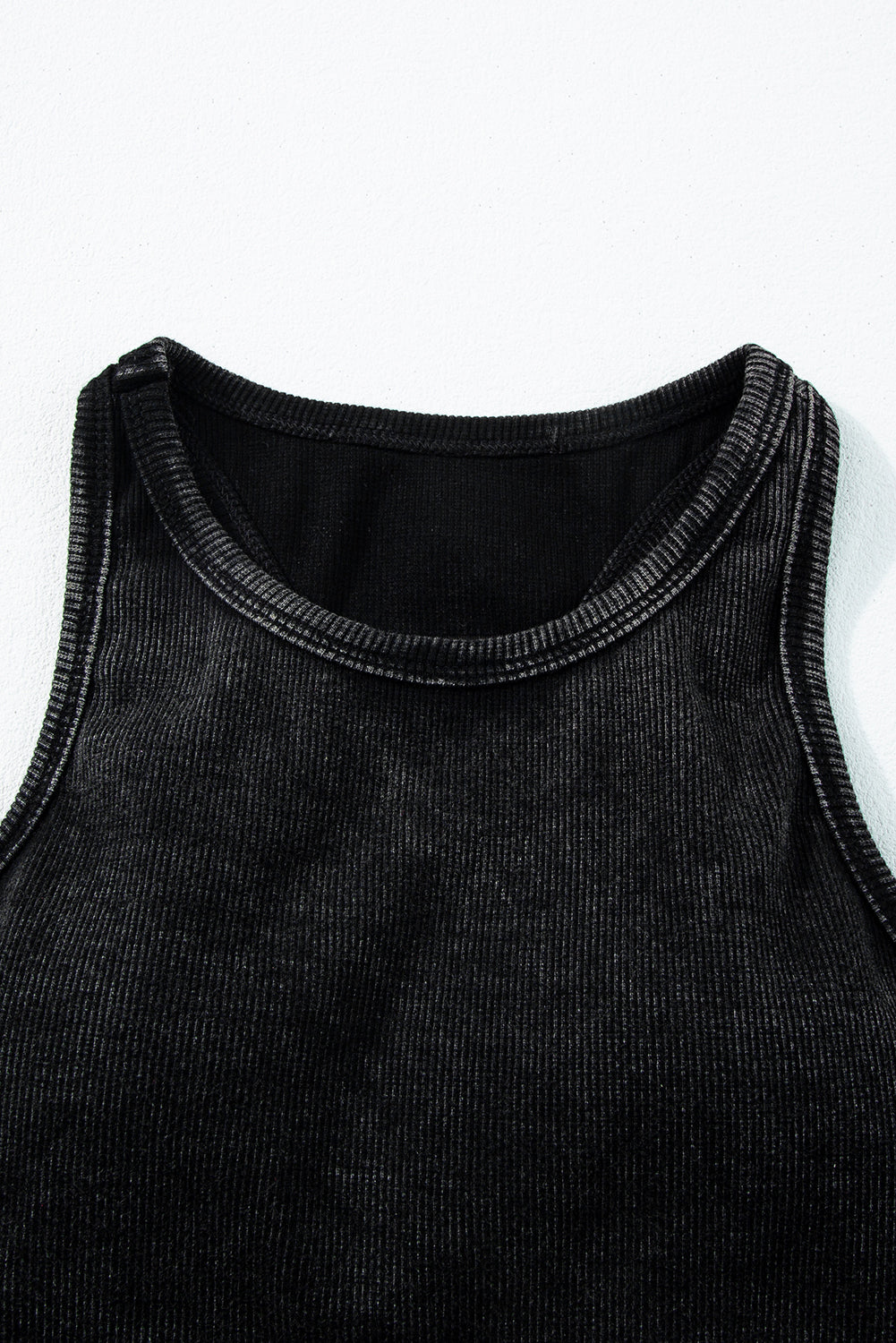 Smoke Gray Ribbed Mineral Wash Racerback Cropped Tank Top