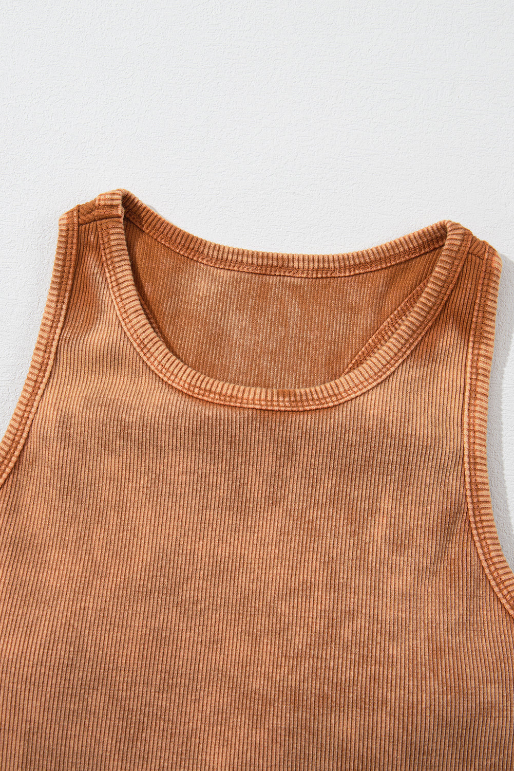 Smoke Gray Ribbed Mineral Wash Racerback Cropped Tank Top