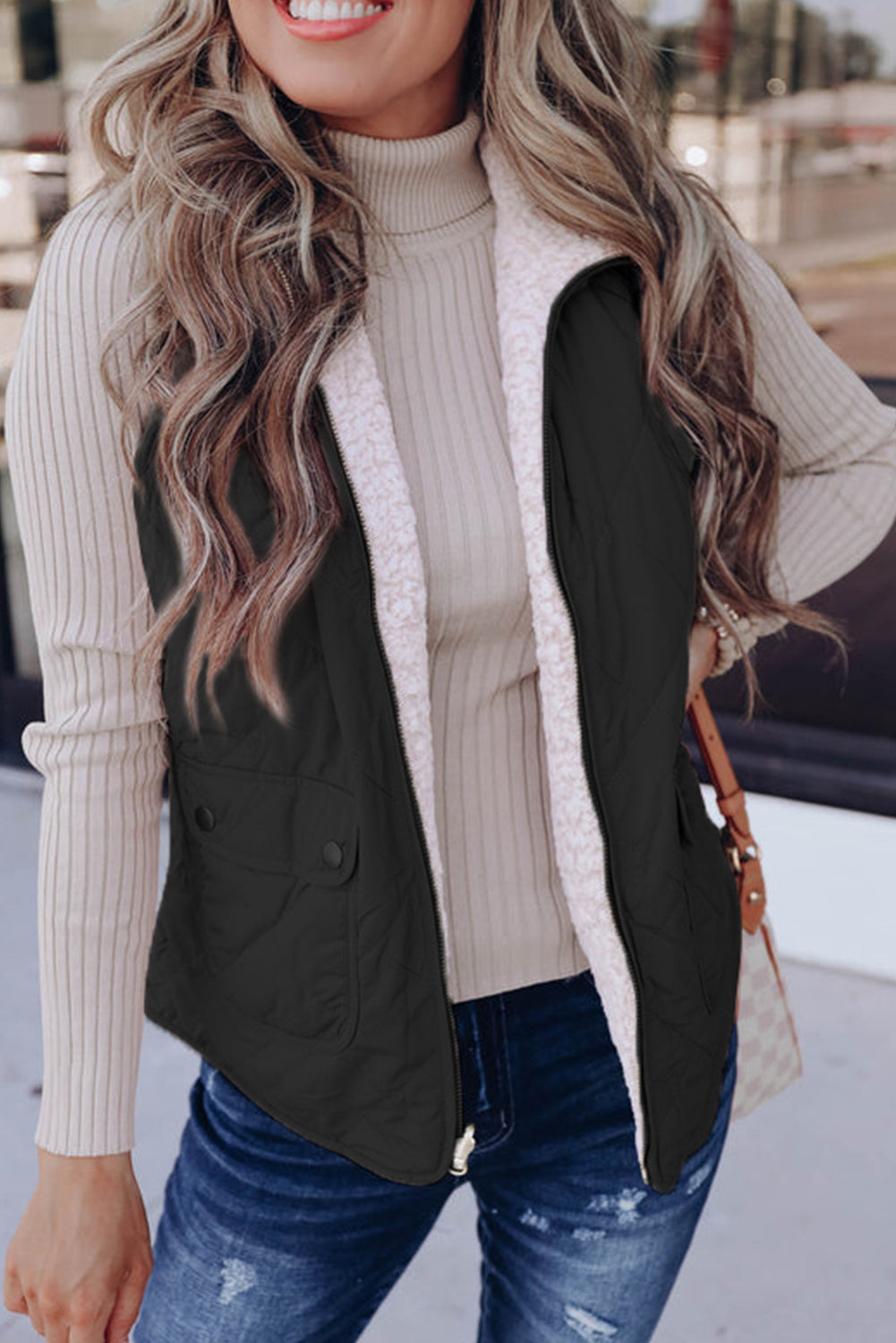 Pink Zip Up Fleece Lined Quilted Vest Coat